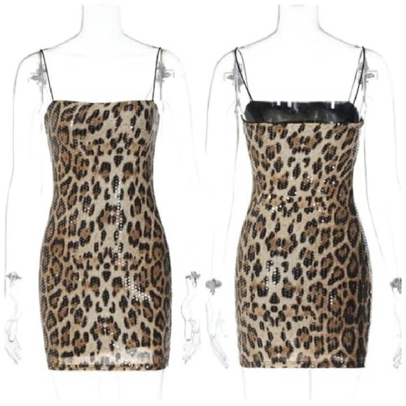 Sequin Mini Dress Bodycon Spaghetti Strap Party Clubwear - Picture 6 of 8